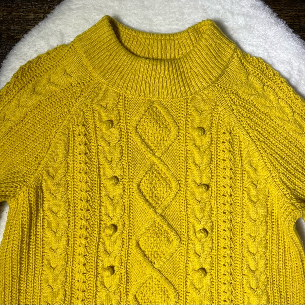 J. Crew Mustard Yellow Pom-Pom Cable Knit Sweater - Picture 3 of 14